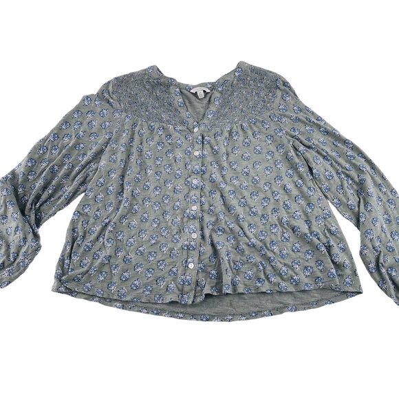 Lucky Brand Boho Floral Button-Up Top Soft Stretch Women's sz Small Blue & Green - Picture 1 of 5